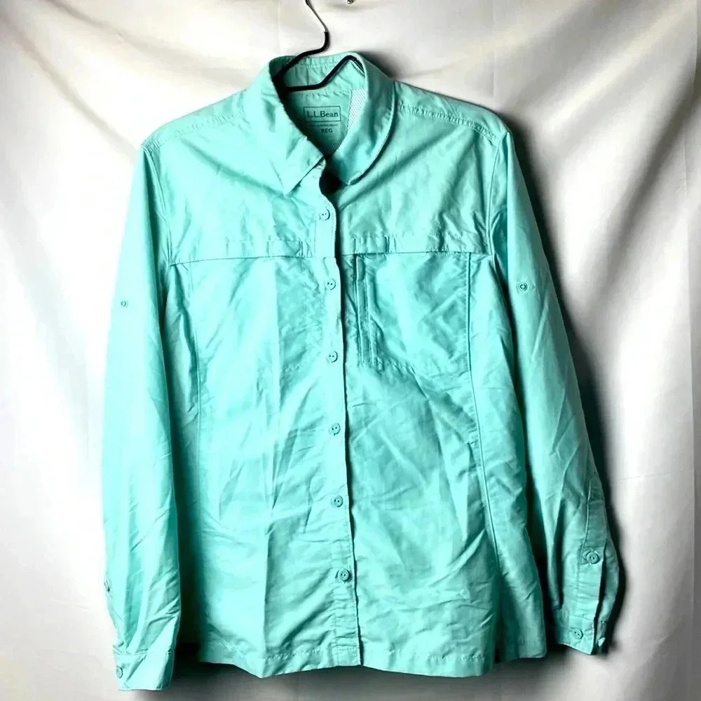 LL BEAN‎ WOMENS SIZE LARGE MINT GREEN OUTDOOR DRIWICK SHIRT CLEAN